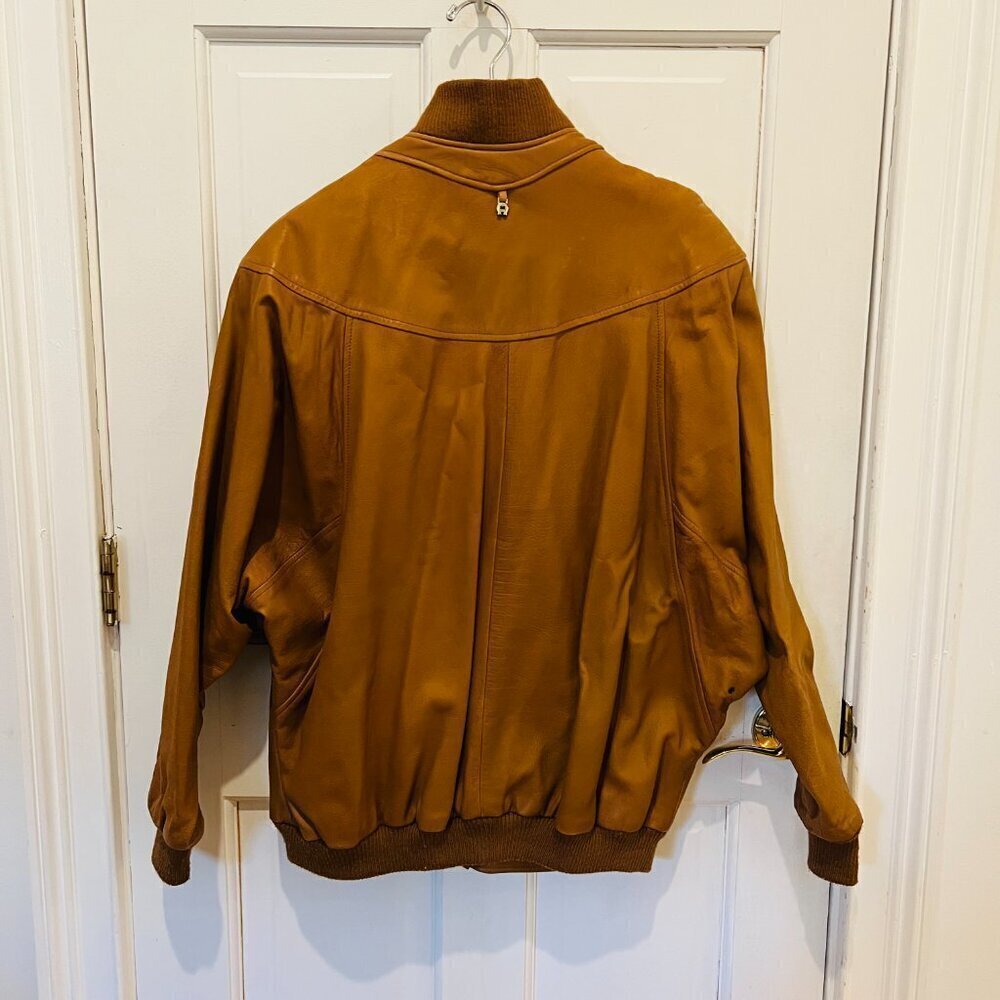 Vintage 80s 90s ETIENNE AIGNER Womens L Leather Bomber Jacket Cognac Brown 12 - Picture 9 of 16